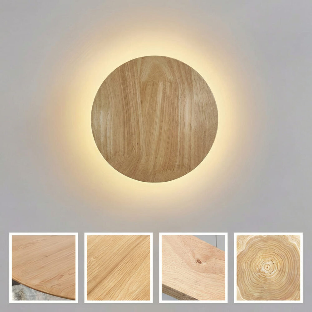 Applique murale LED ronde en bois