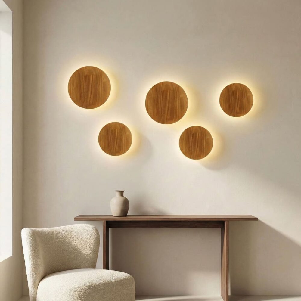 Applique murale LED ronde en bois