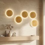 Applique murale LED ronde en bois