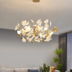 Lustre feuille au design nordique blanc et doré - vue de côté