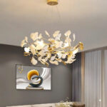 Lustre feuille au design nordique blanc et doré