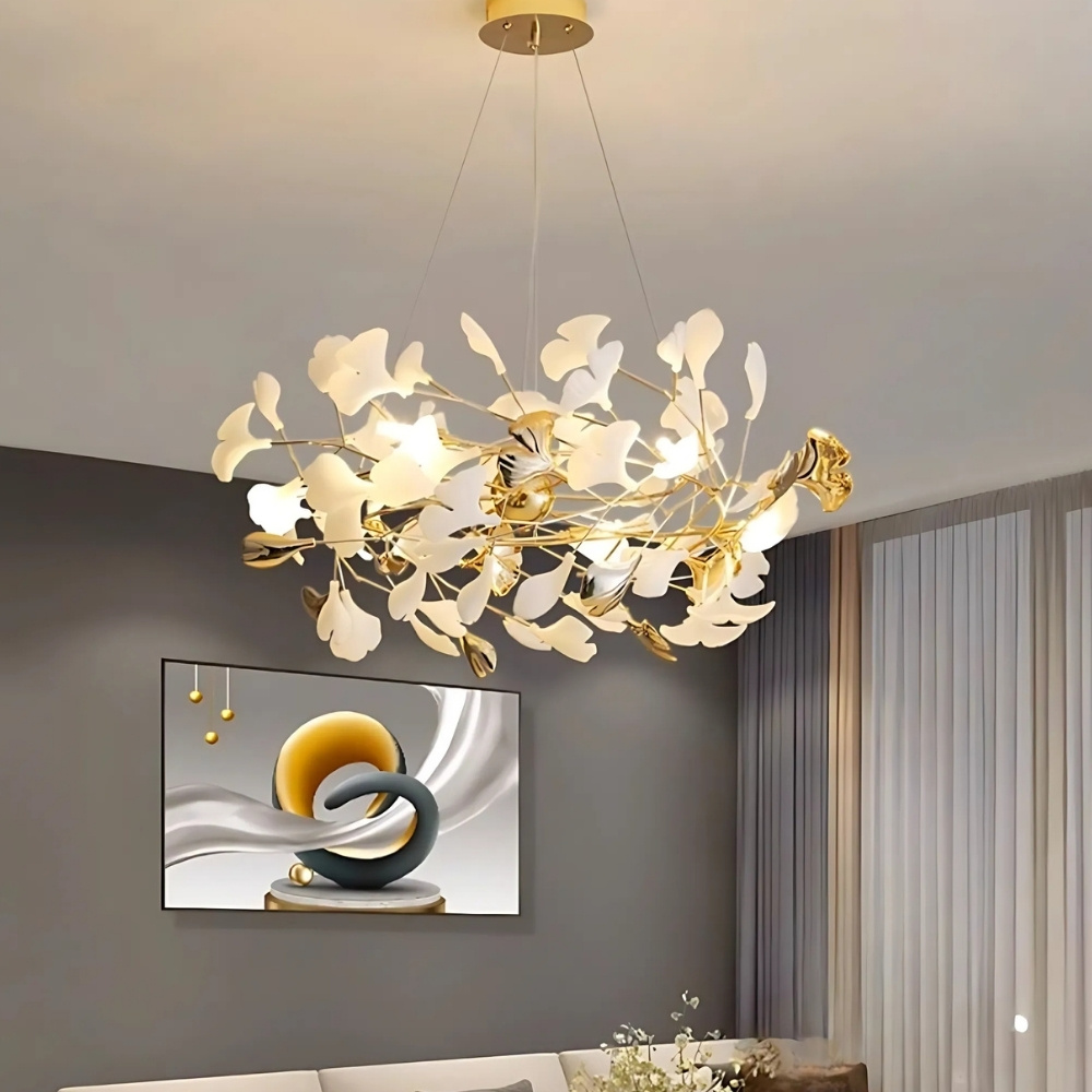 Lustre feuille au design nordique blanc et doré