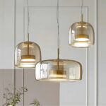 Lustre 3 suspensions LED en verre ambré design moderne - vue de face