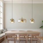 Lustre 3 suspensions LED en verre ambré design moderne
