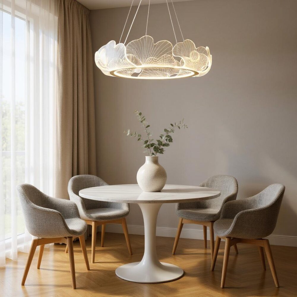 Lustre feuille géante et transparente au design nordique moderne et minimaliste - détail