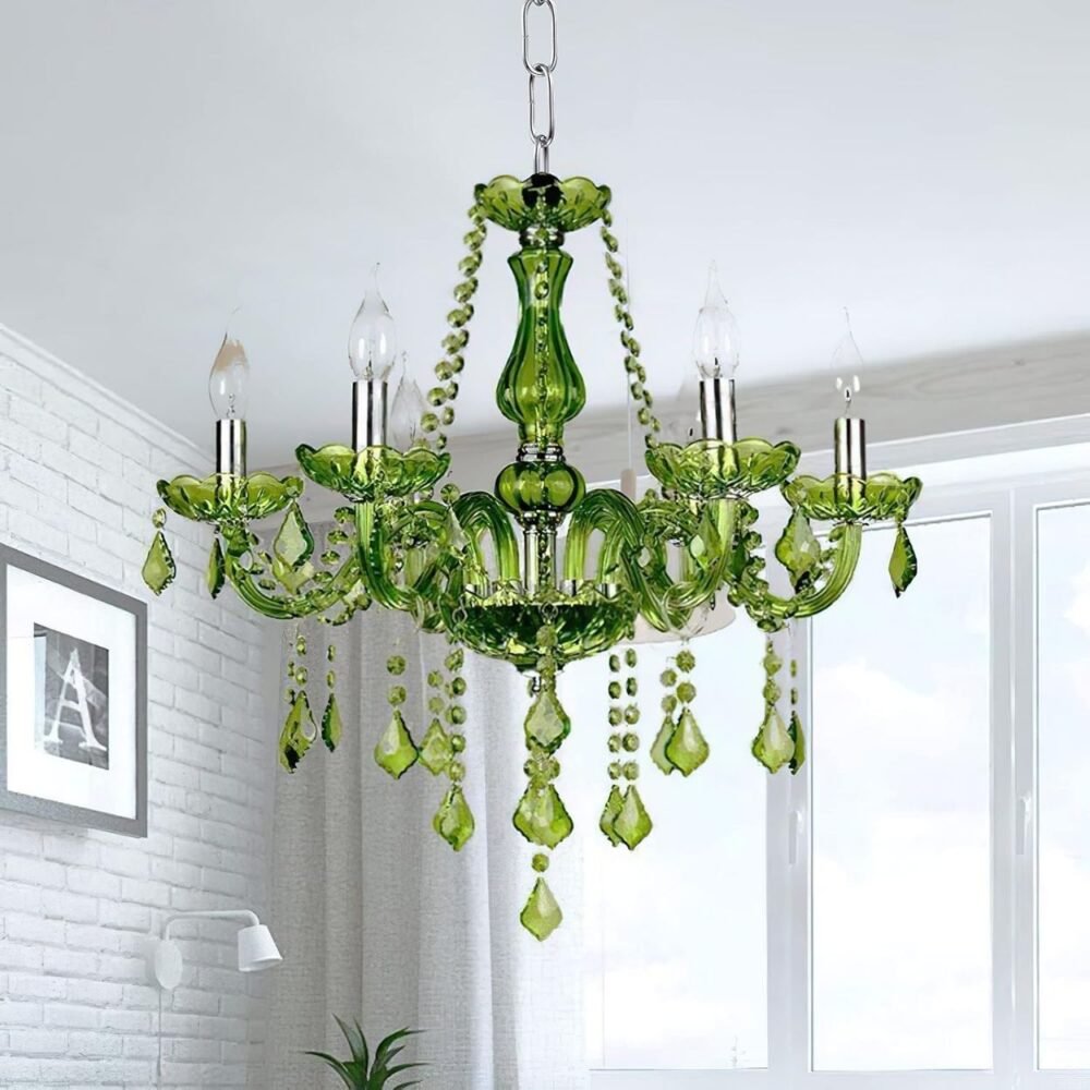 Lustre majestueux vert style plafonnier vintage - vue de face