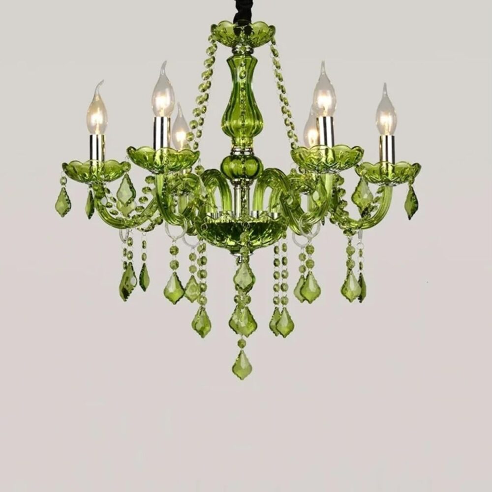 Lustre majestueux vert style plafonnier vintage - vue d'ensemble