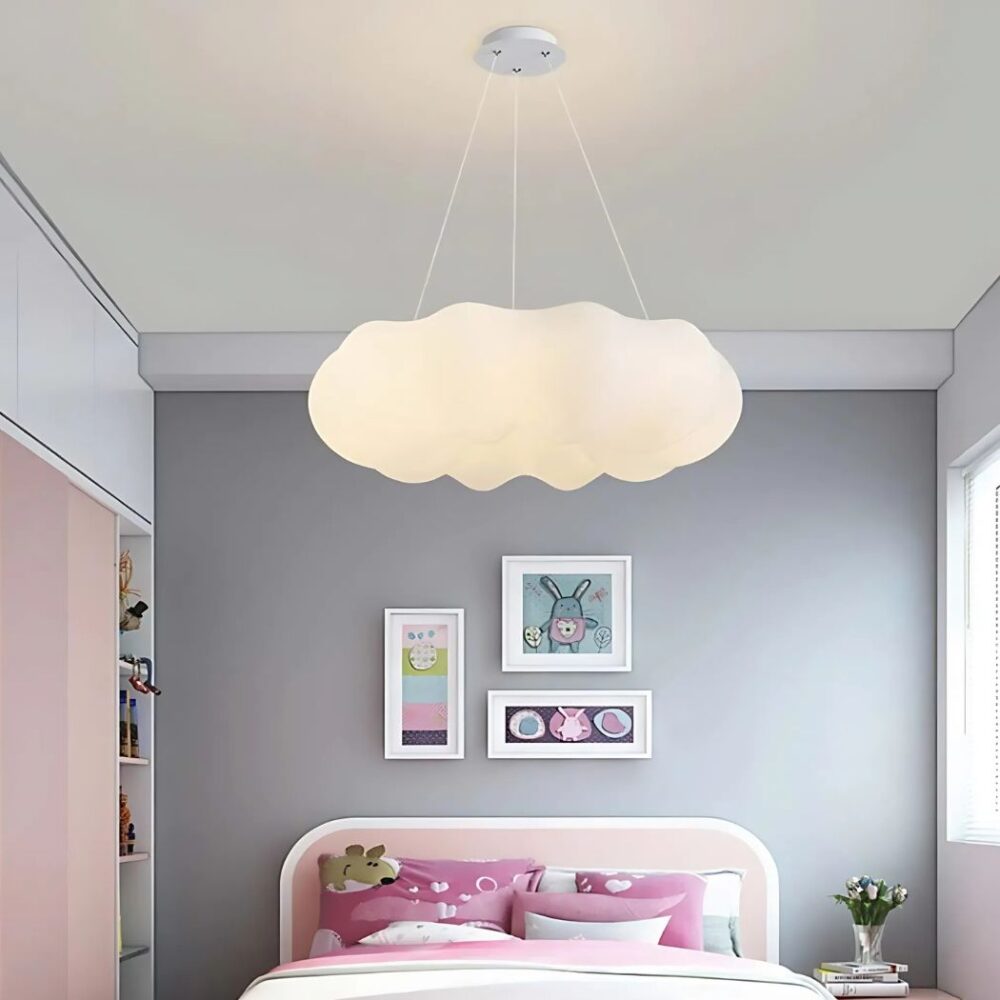 Lustre nuage blanc suspendu pour chambre - vue de côté