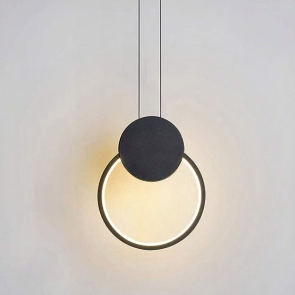 Suspension LED design minimaliste anneau noir - vue de côté