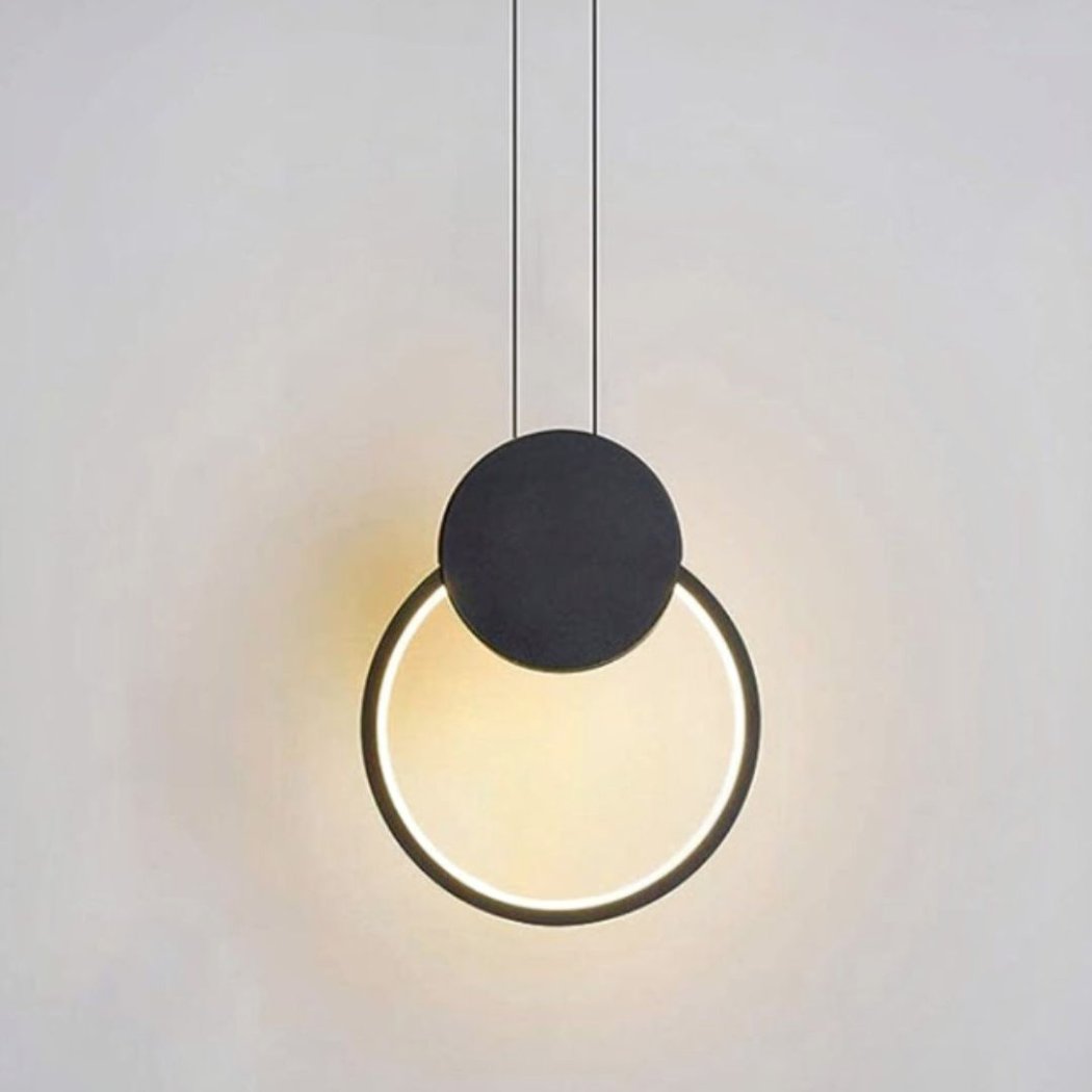Suspension LED design minimaliste anneau noir - vue de côté