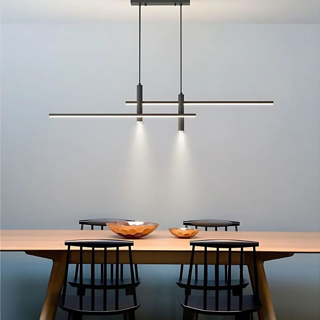 Luminaire Suspendu Linéaire Longue Bande Noire LED îlot De Cuisine - Lampe à Suspension Au Plafond - Lumières Minimalistes Pour Restaurant, Au-dessus