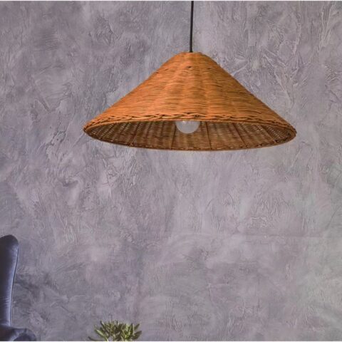 Suspension osier marron de style vintage sur fond gris