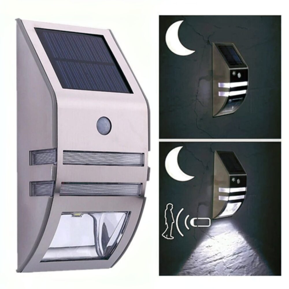 Applique murale solaire LED en acier inoxydable avec détecteur de mouvement - vue de côté