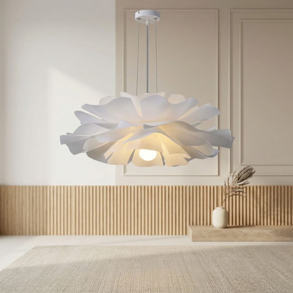 Suspension fleur blanche moderne en acrylique