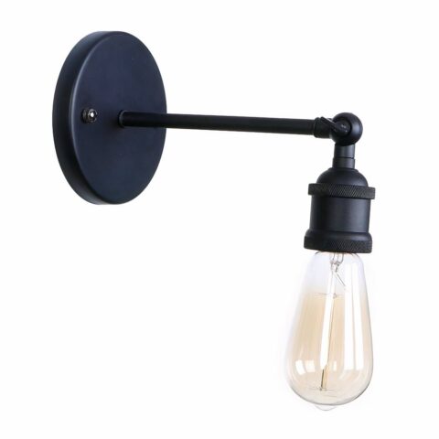 Applique murale ampoule en métal, de couleur noire, avec ampoule au bout