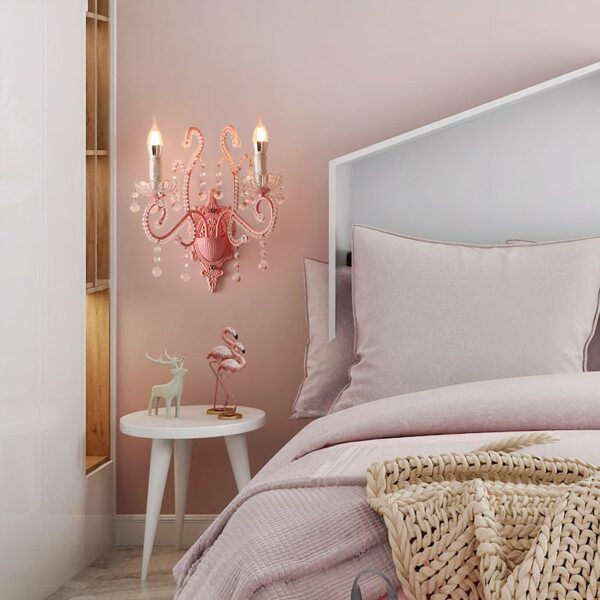 Applique murale chandelier rose de princesse pour chambre d'enfant