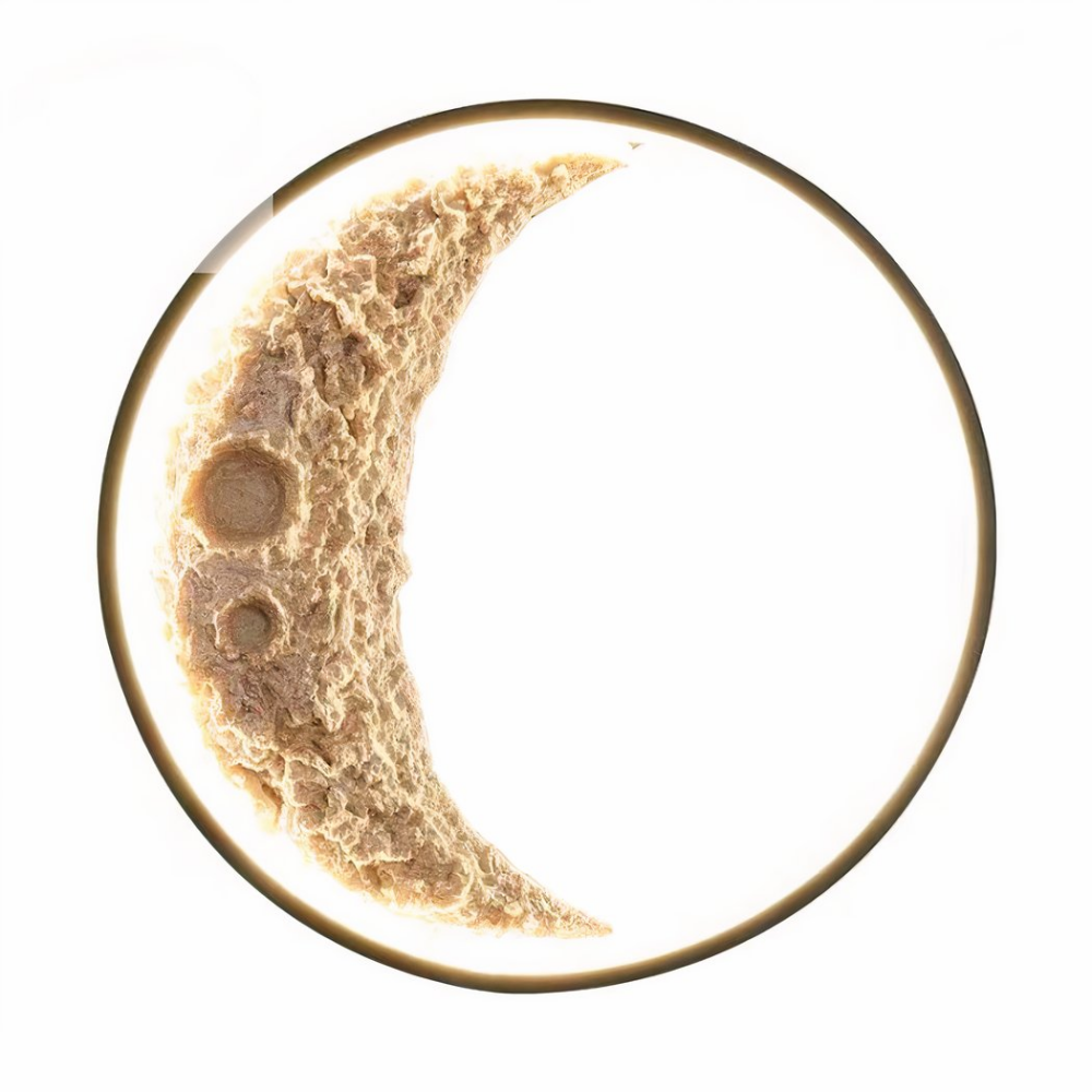 Sur un fond blanc on voit une applique murale en forme de demi-lune.