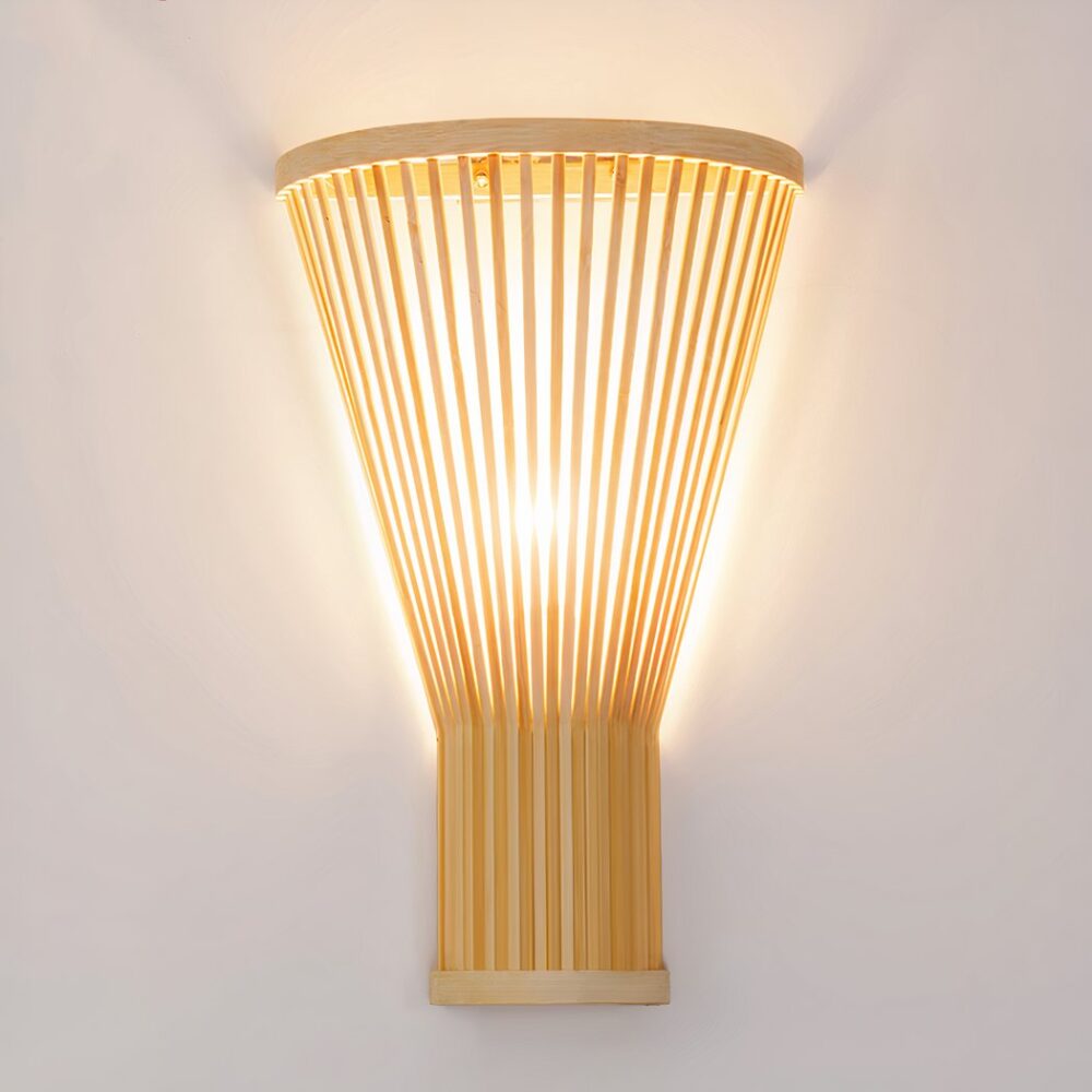 Applique murale en bambou naturel, en forme de tambour avec lumière blanche à l'intérieur