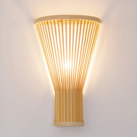 Applique murale en bambou naturel, en forme de tambour avec lumière blanche à l'intérieur