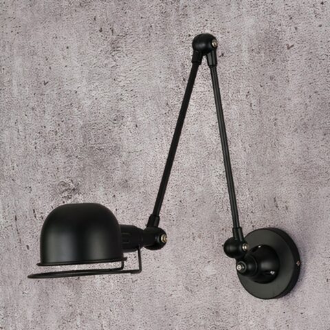 Applique murale industrielle LED noire rétro et réglable sur fond gris