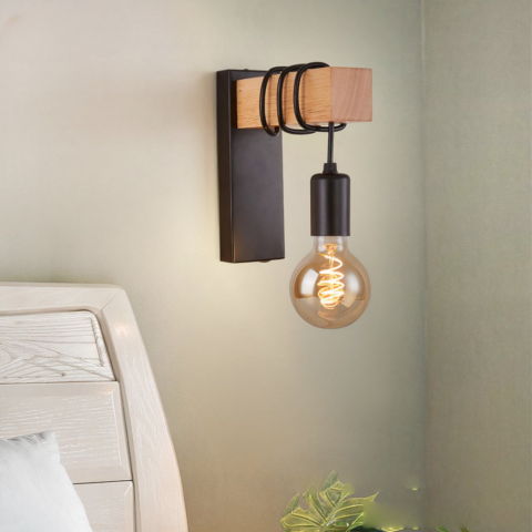 Applique murale industrielle rétro en bois sur fond gris