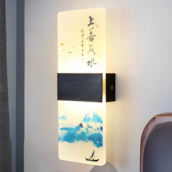 applique murale japonaise LED en acrylique avec décor paysage