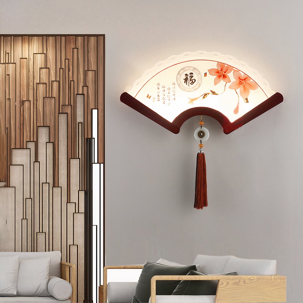 Applique murale japonaise LED en bois en forme d'éventail rétro applique murale japonaise led en bois en forme d eventail retro 3