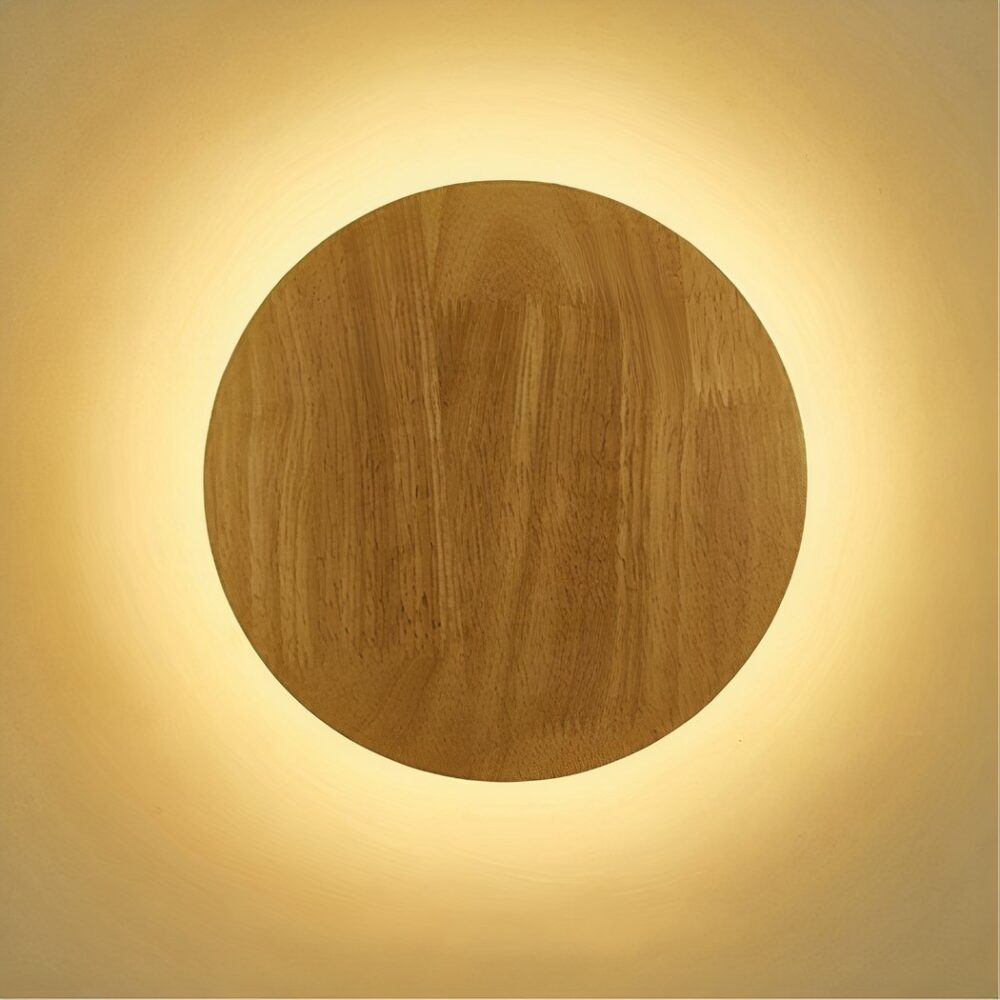 Applique murale LED ronde en bois