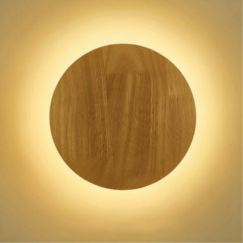 Applique murale LED ronde en bois