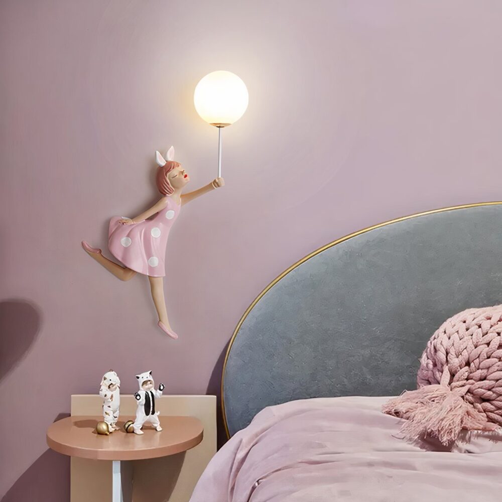 Applique murale petite fée rose pour fille - vue de face