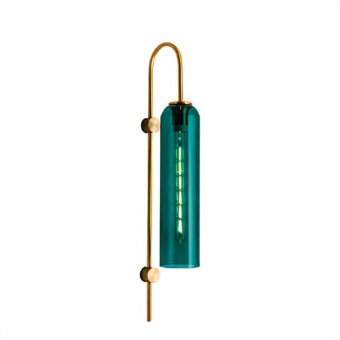 Applique murale tube en verre bleu canard fixation dorée