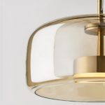 Lustre 3 suspensions LED en verre ambré design moderne - vue de côté