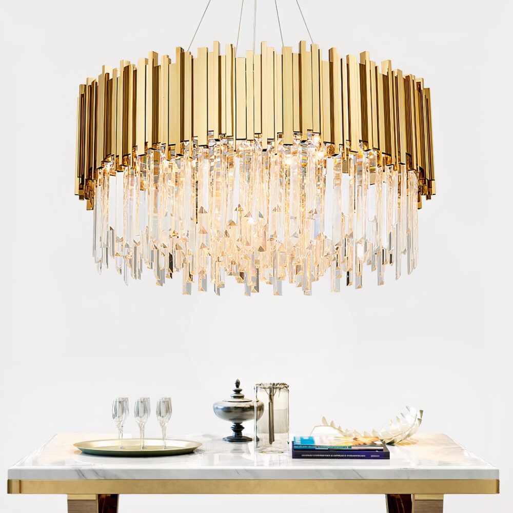 Lustre à pampille doré de luxe en cristal — vue principale