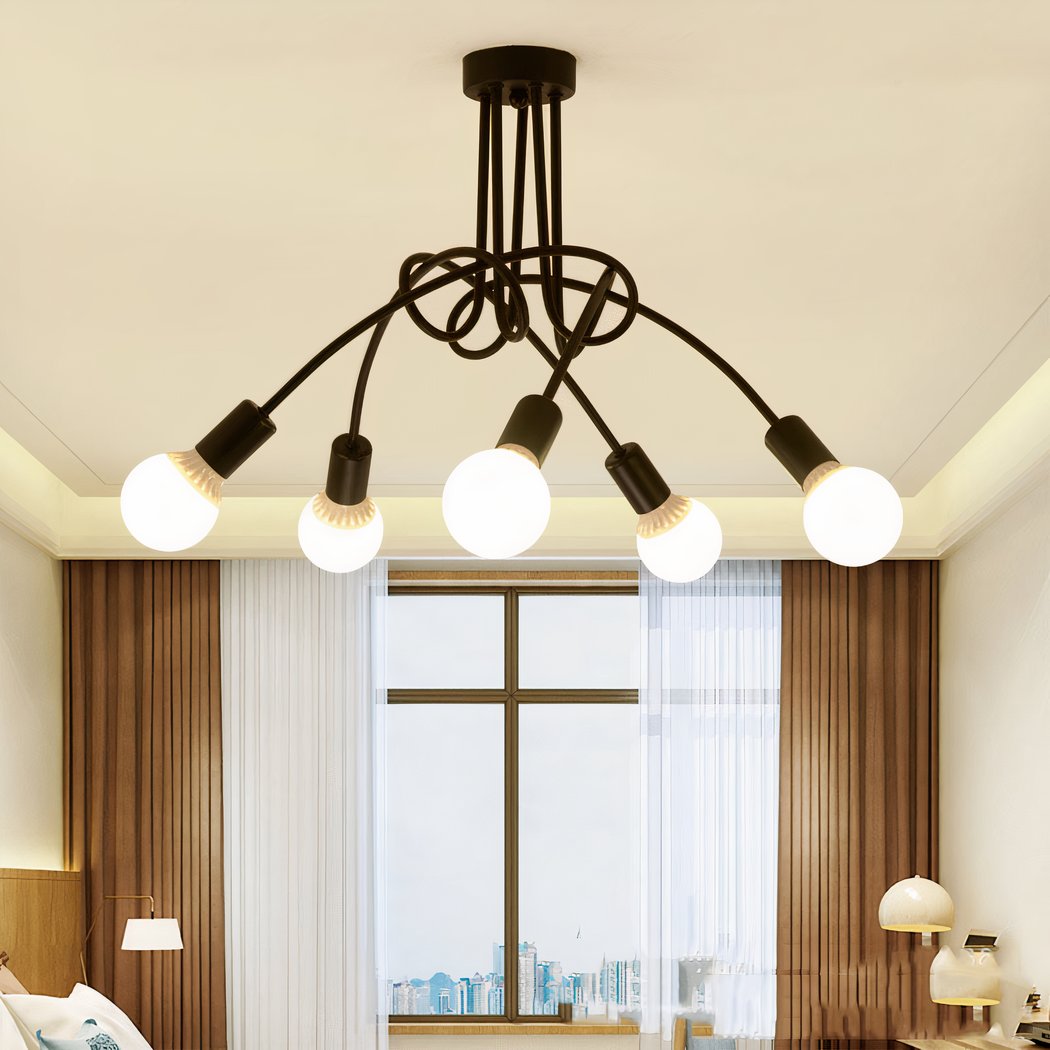 Lustre ampoule LED noir au style rétro à cinq têtes en métal