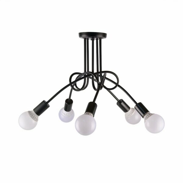 Lustre ampoule LED noir au style rétro à cinq têtes en métal sur fond blanc
