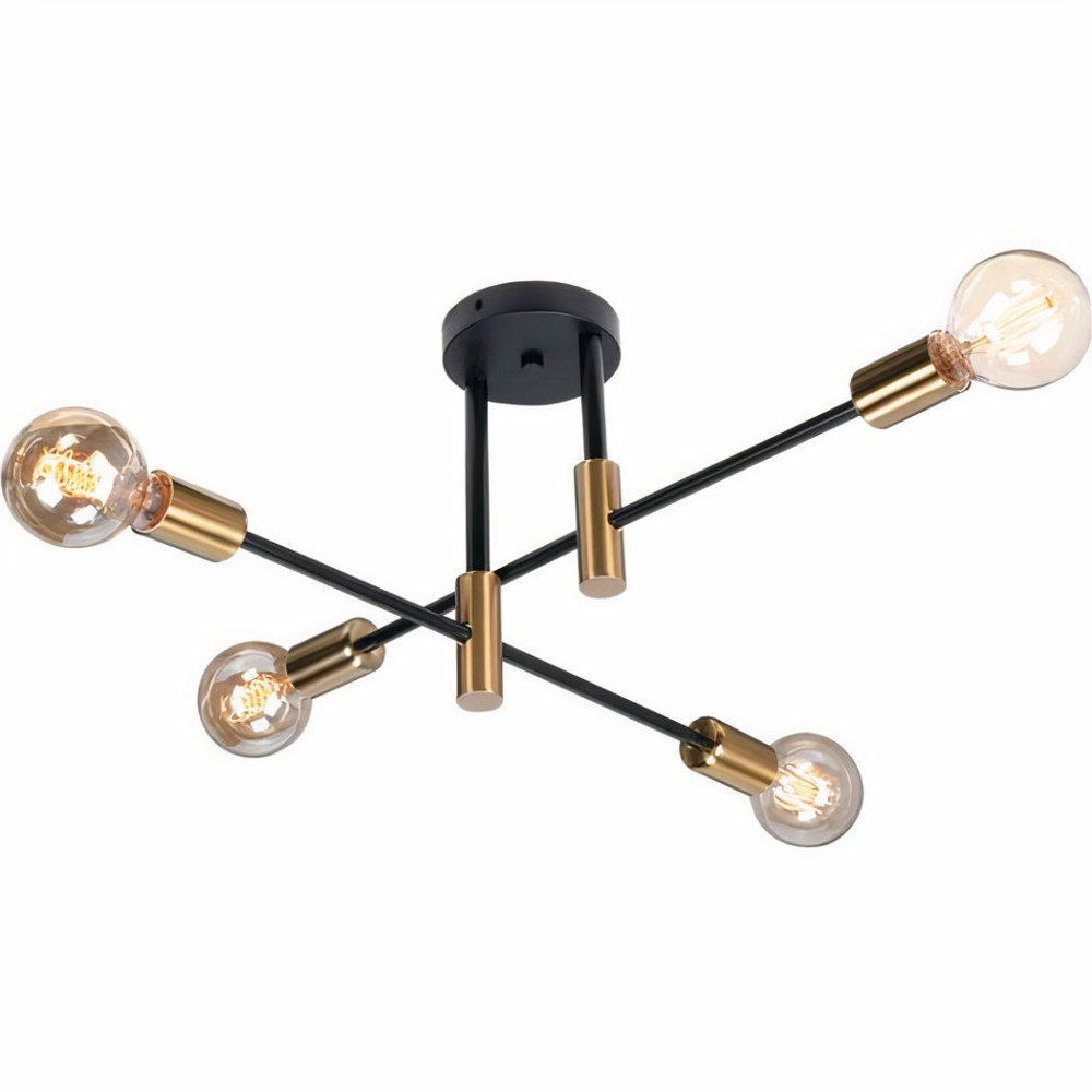 Lustre ampoule LED rétro et industriel en fer forgé sur fond blanc