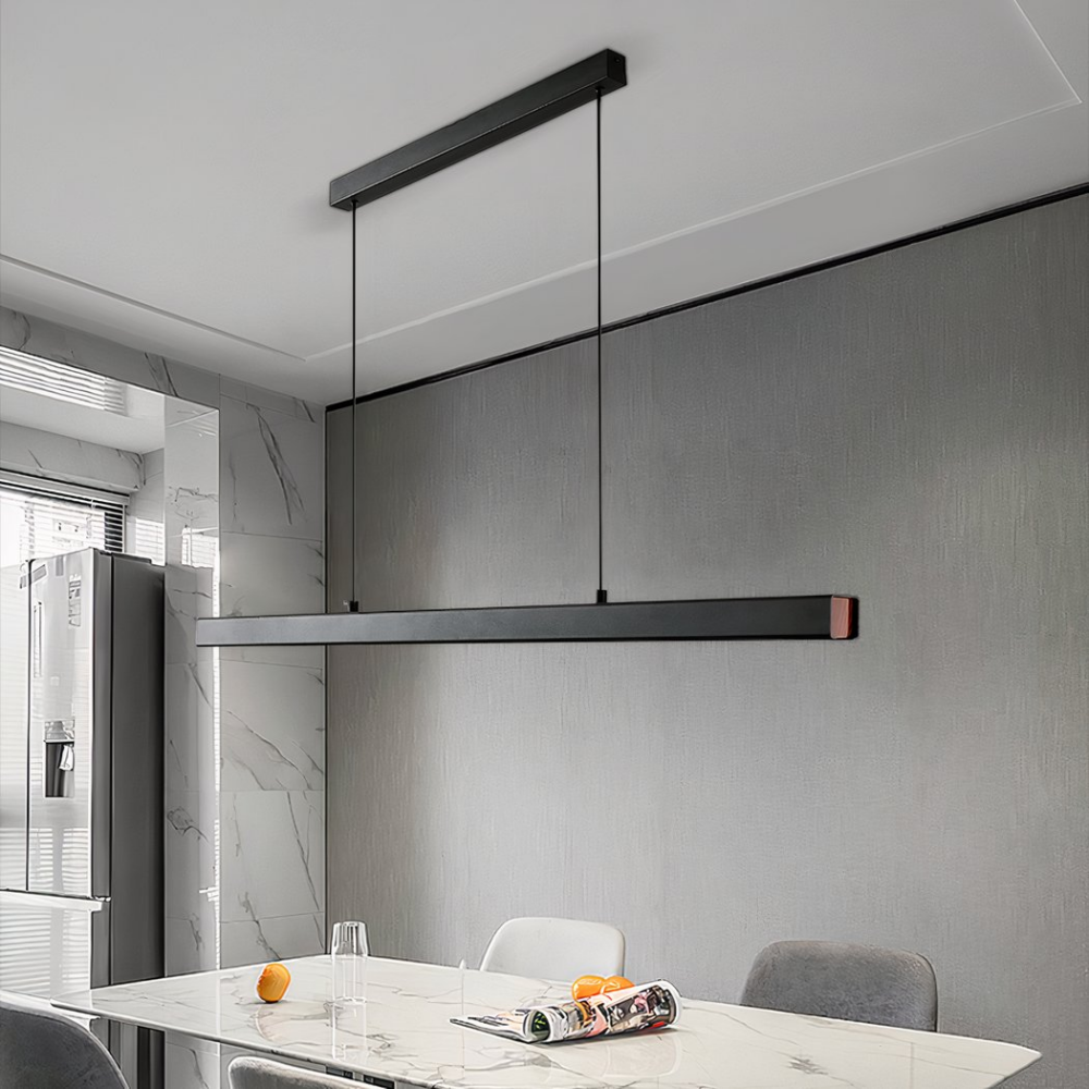 Lustre billard noir LED au design moderne et épuré Lustre billard noir LED au design moderne et épuré sur fond gris