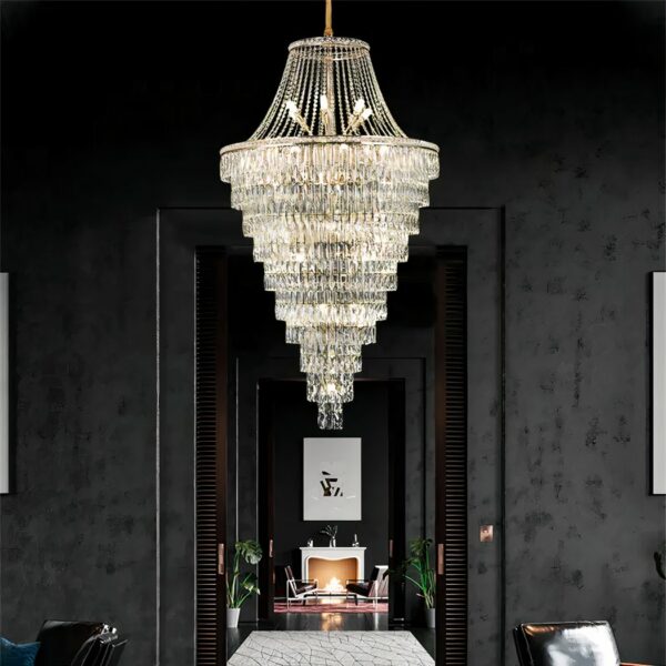 Lustre design en cristal grand format à étage • Luminaires Tendance