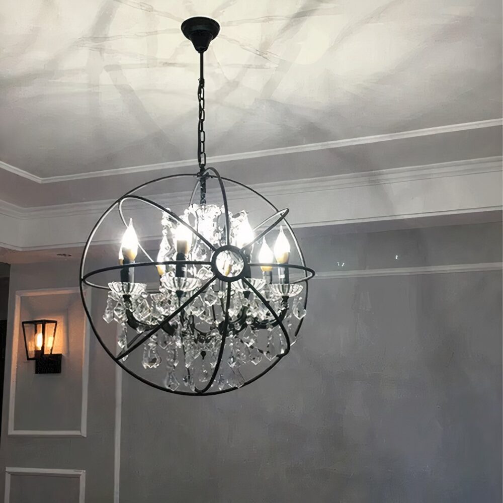 Lustre design noir en cristal vintage - vue d'ensemble