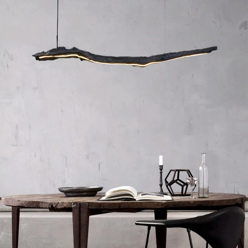 Lustre style bois flotté noir à bande LED - vue de côté