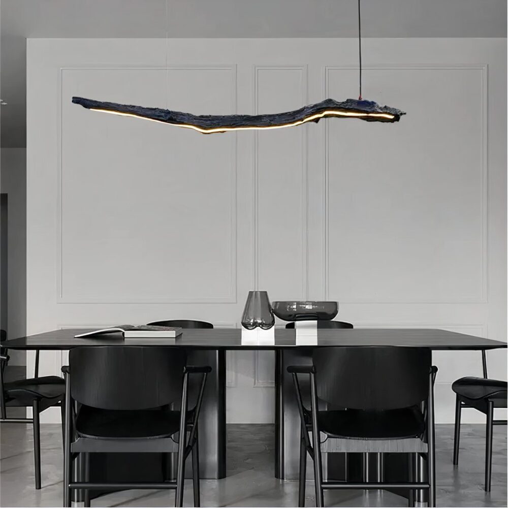 Lustre style bois flotté noir à bande LED - vue d'ensemble