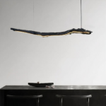 Lustre style bois flotté noir à bande LED - vue de face