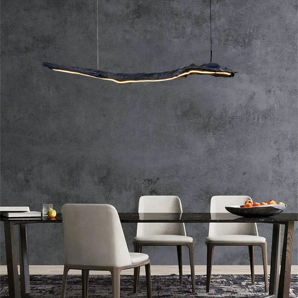 Lustre style bois flotté noir à bande LED - détail