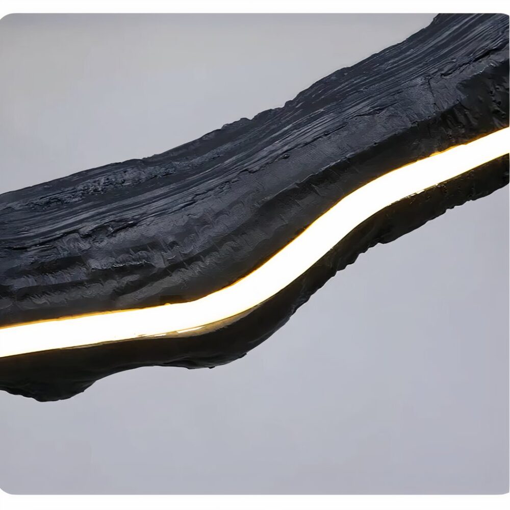 Lustre style bois flotté noir à bande LED - ambiance allumée