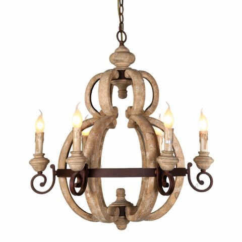 Lustre en bois rustique de style traditionnel sur fond blanc