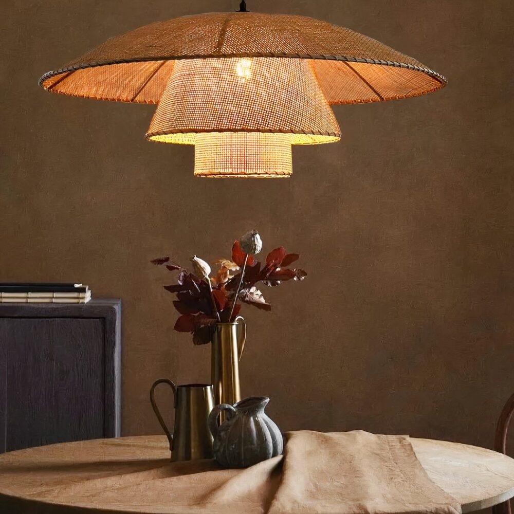 Lustre en rotin au design rétro vintage