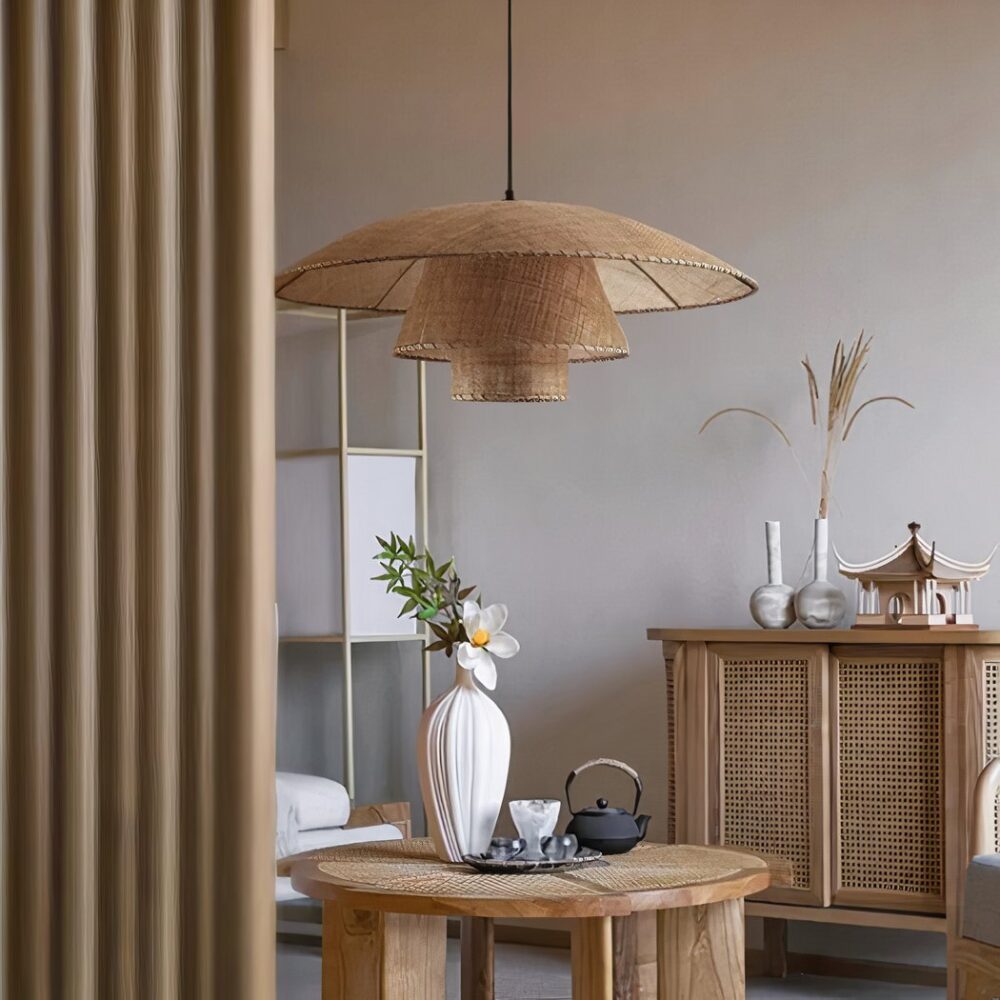Lustre en rotin au design rétro vintage - vue de côté