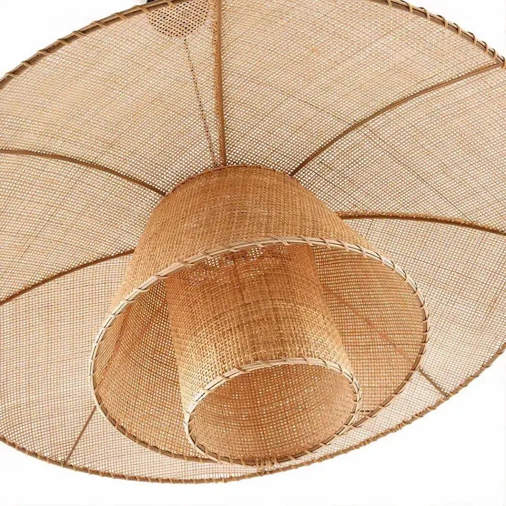 Lustre en rotin au design rétro vintage - détail