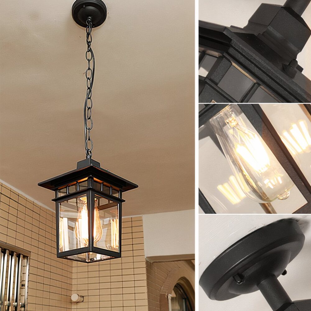 Lustre extérieur noir style lanterne japonaise - vue d'ensemble