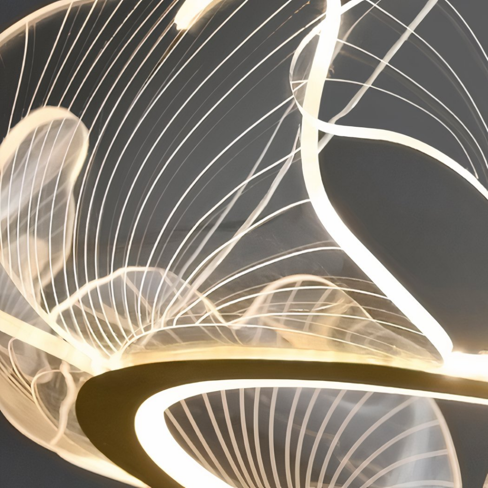Lustre feuille géante et transparente au design nordique moderne et minimaliste - vue de côté